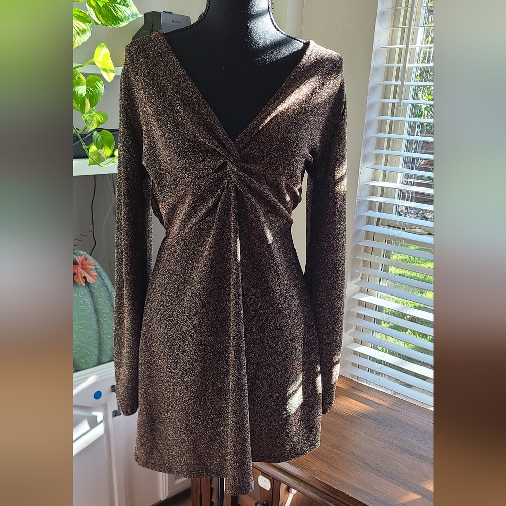 Metallic Mini Dress Long Sleeve